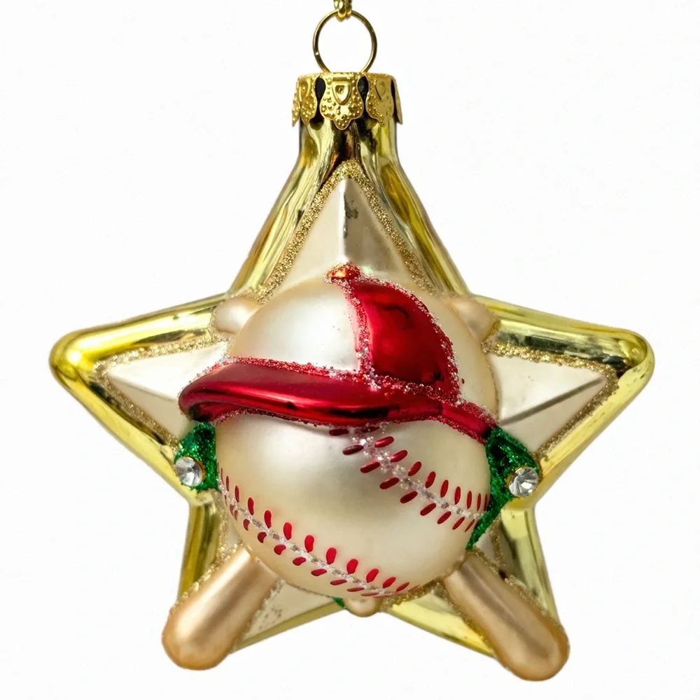 St Nicholas Square Glass Baseball Star Ornament Gold Christmas